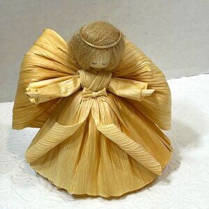 Nan’s 1992 Corn Husk Nativity Christmas Angel w/Halo Figure Tree Ornament 4"